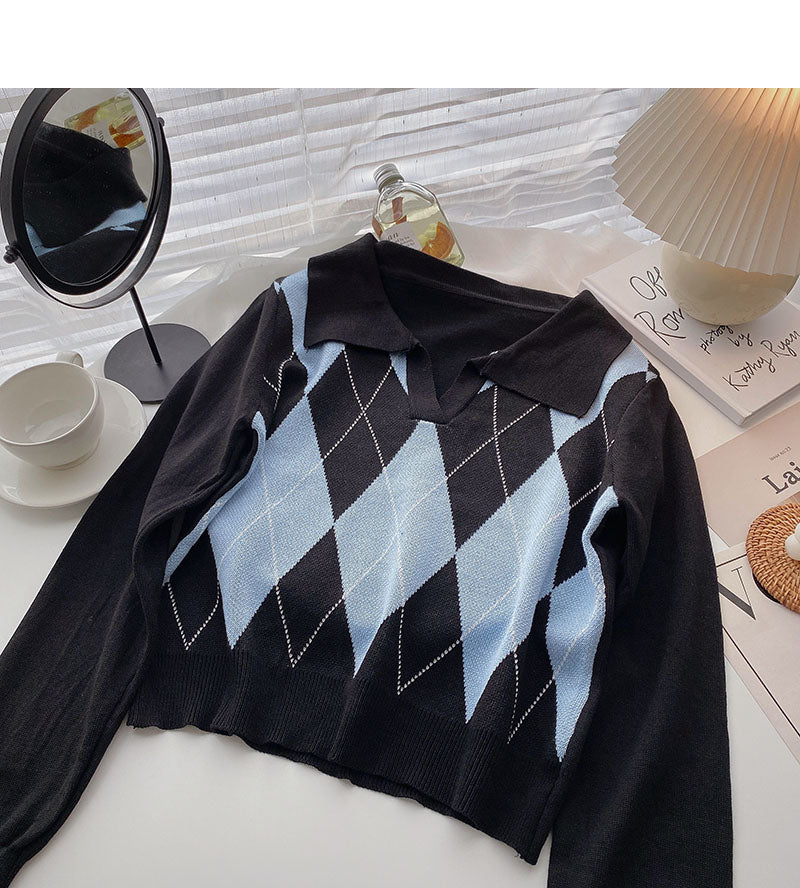 College style long sleeve top short sweater 6545