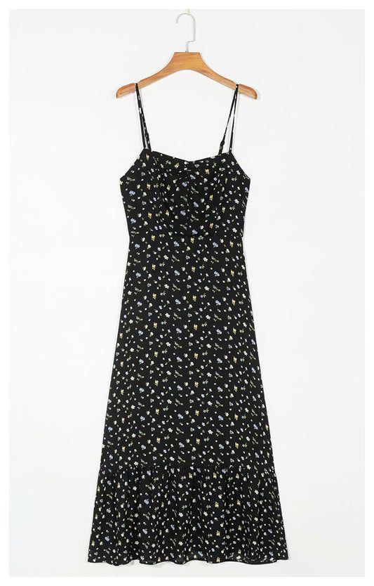 Little Daisy retro floral V-neck slim holiday dress 7033