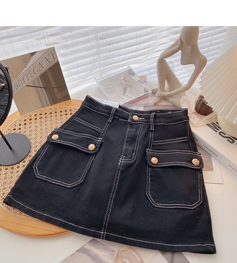 Korean small pocket design, personalized slim skirt 5645