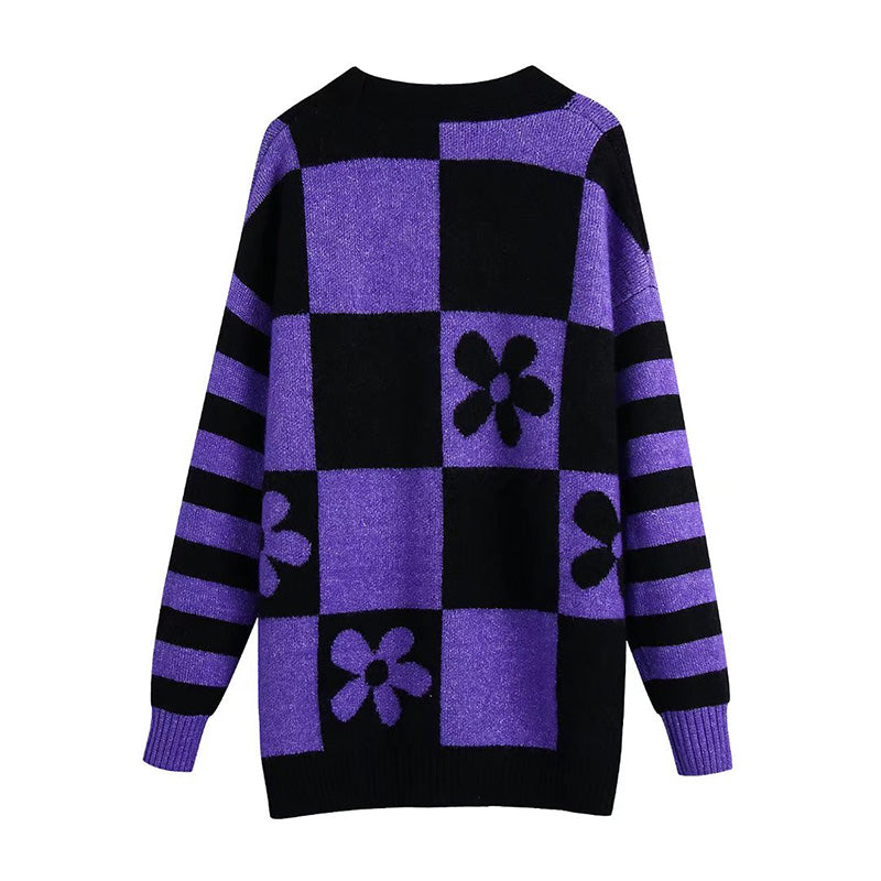 New French Vintage flower jacquard sweater knitted coat 7352