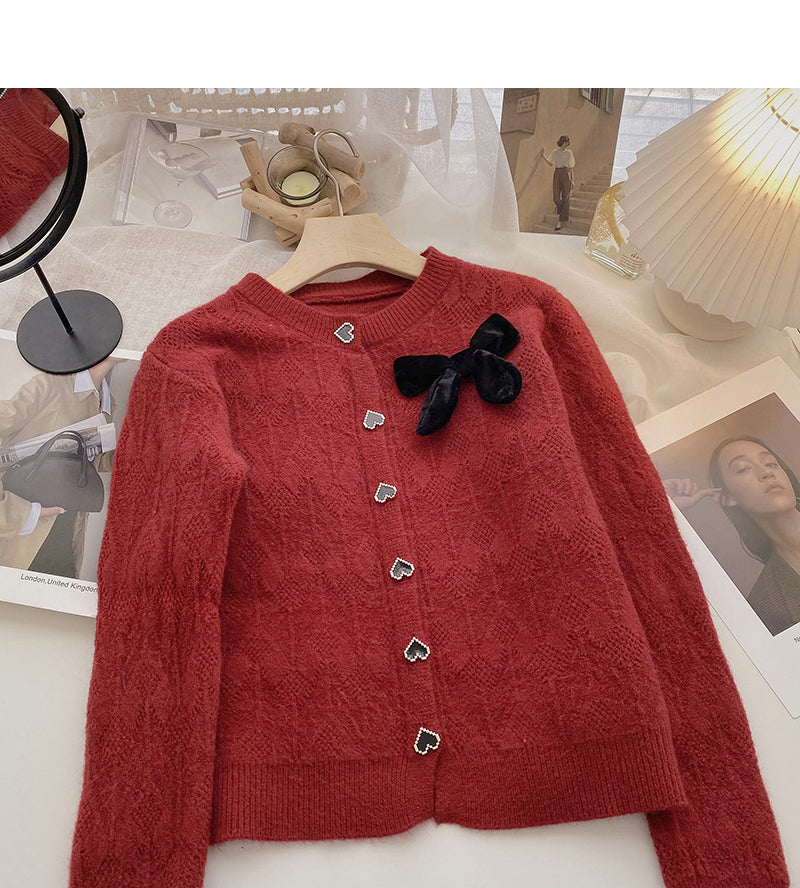 Single breasted Vintage crew neck sweater coat 6192