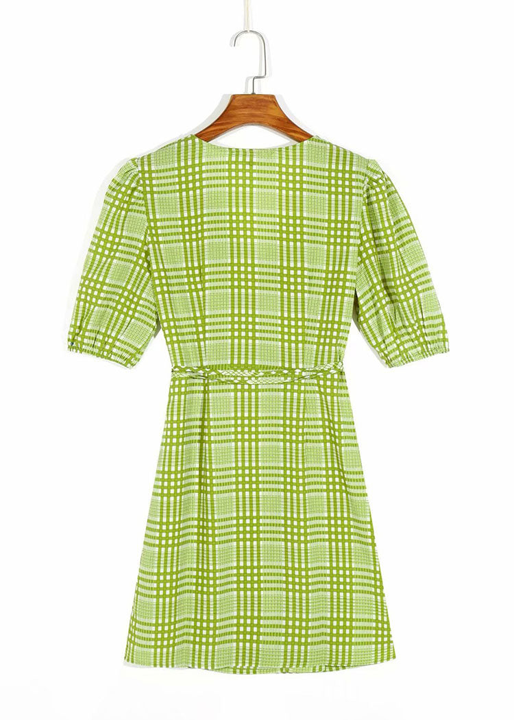 Waist lace up tea break skirt breasted lady dress 7074