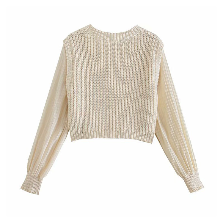 Long sleeved shirt vest stitching fake two-piece sweater top 7378