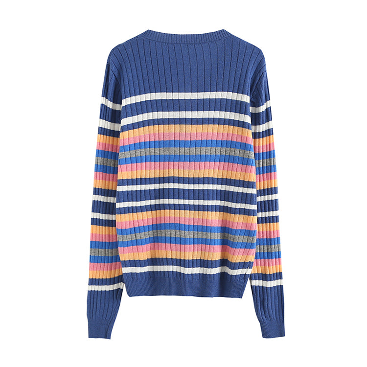 New color striped V-neck knitted cardigan 7291