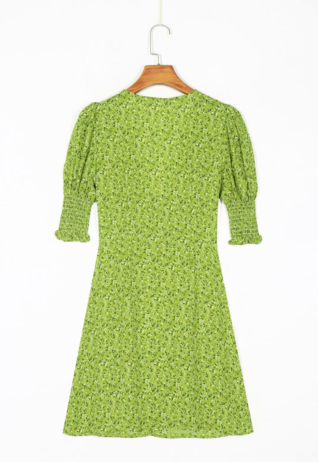 Vintage V-neck slim waist button floral print dress 7042