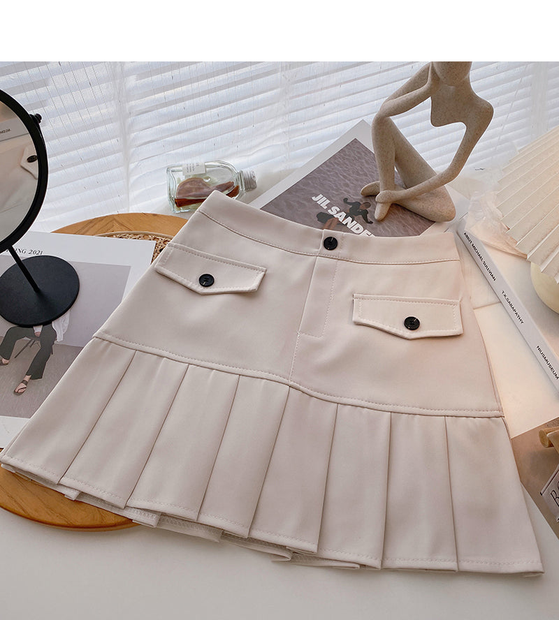 Ruffle panel design for age reducing high waist A-line skirt 5635
