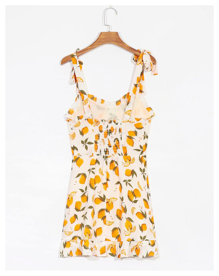 Bow tie lace up suspender skirt Beach Resort dress women 7055