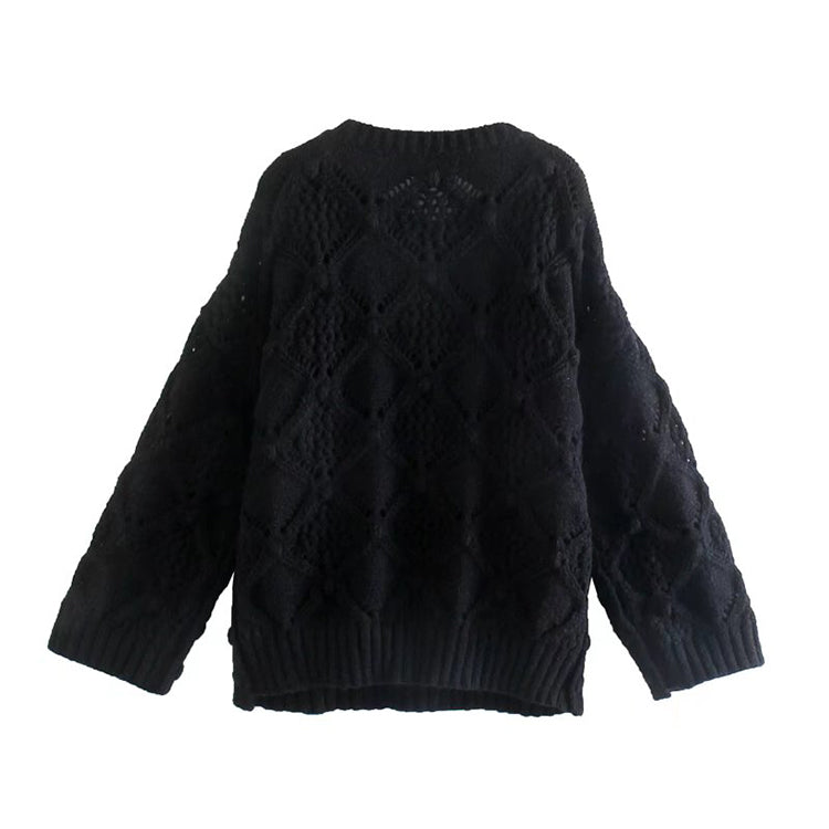 Hollowed out eight strand knitted sweater autumn loose sweater 7511