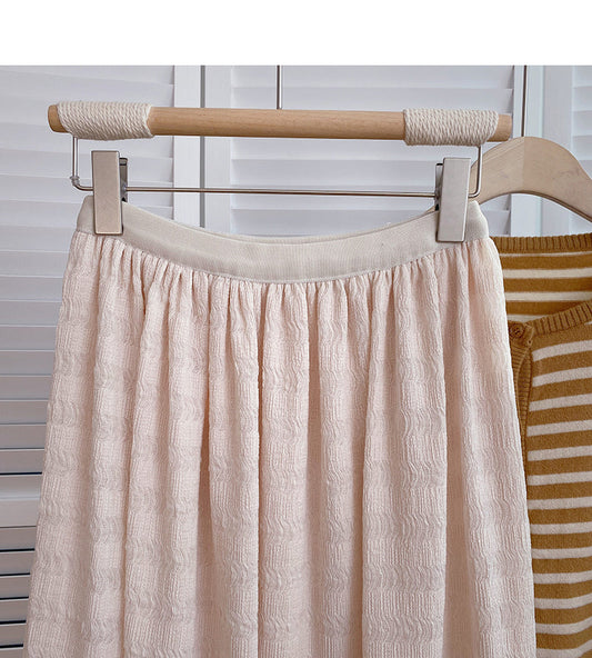 Solid color draped pleated high waist A-line skirt 5802