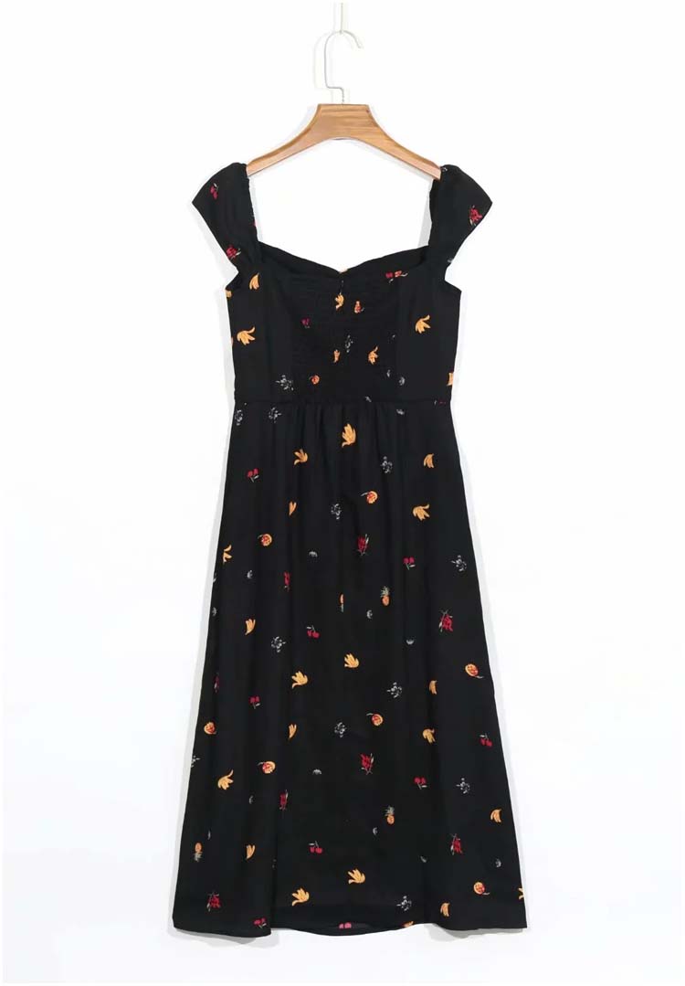 Romantic and fresh pastoral printed skirt, simple and slim 7122