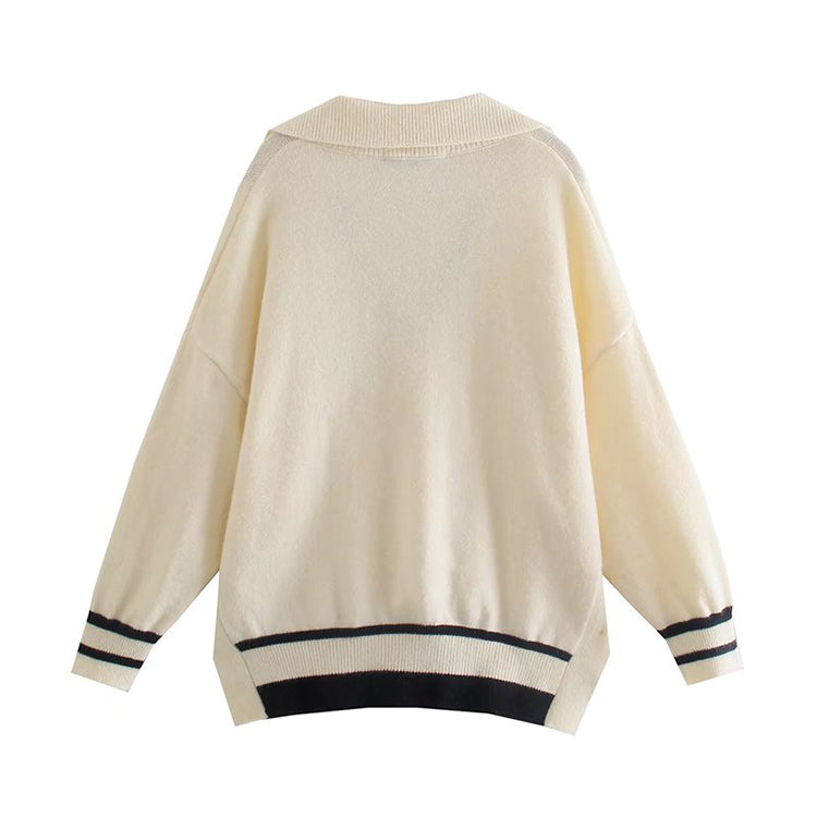 Polo neck versatile loose side split knit 7432