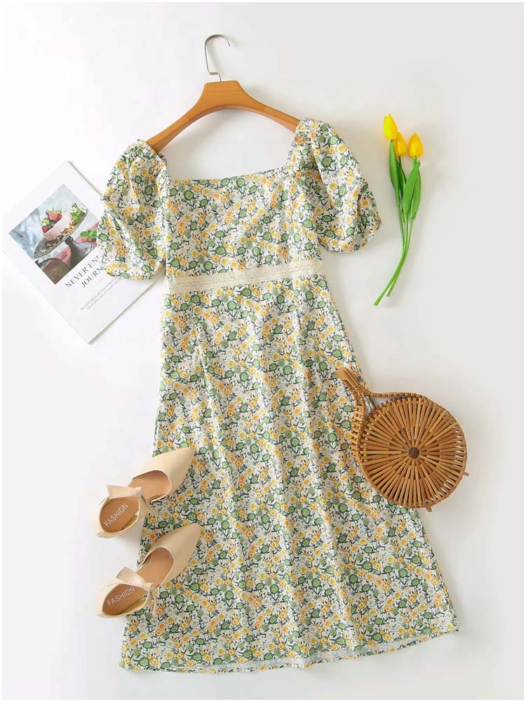 Light mature fashion fresh broken flower long dress 7130