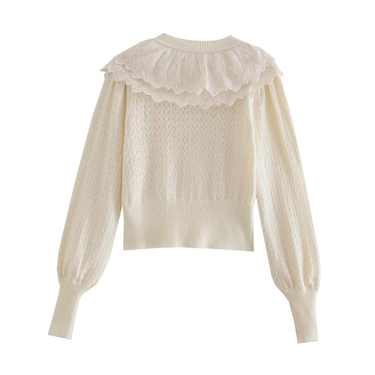 Sweet lace doll neck sweater sweater coat female 7337