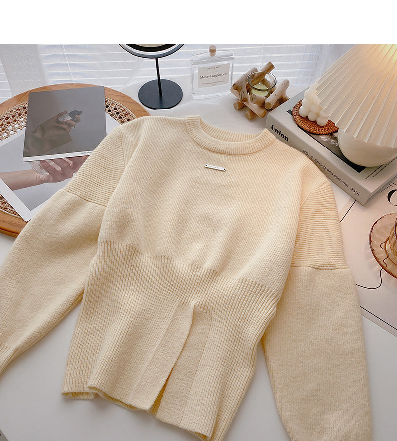 Bubble sleeve design, split and thin round neck top 6070