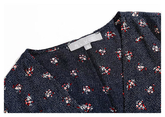 French minority fashion sexy wave dot floral print dress 7051