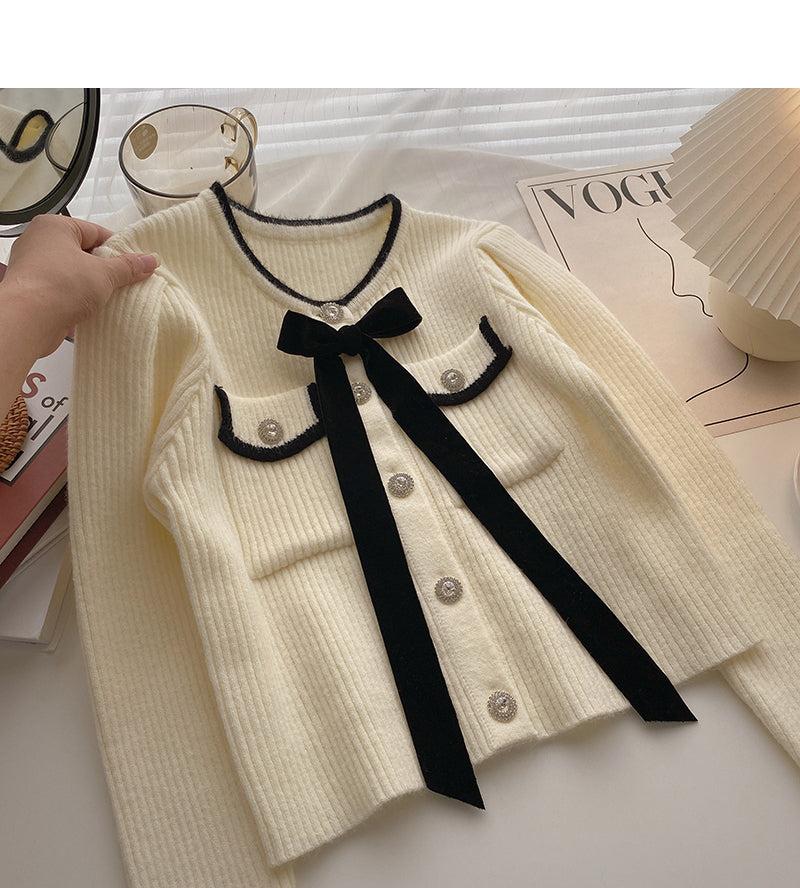 Design sense Vintage diamond button long sleeve knitted cardigan 5902