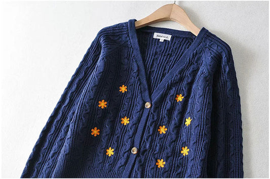 Vintage floret embroidery short sweater 7162