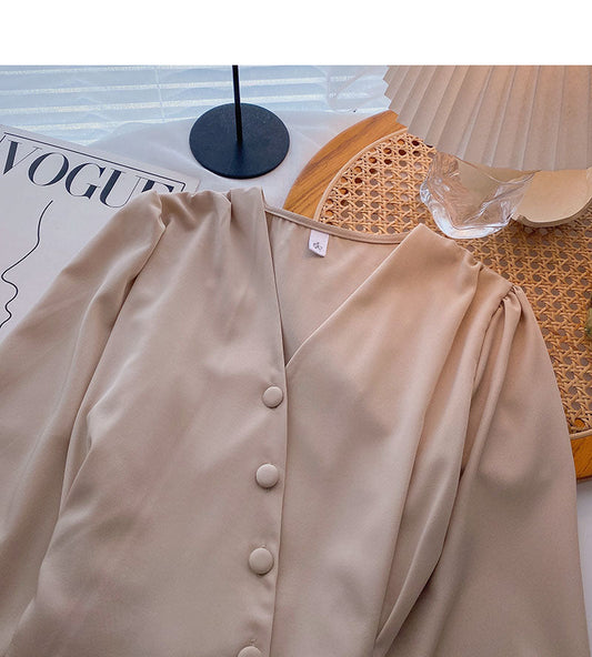 French Lantern Sleeve Shirt niche bandage 6280