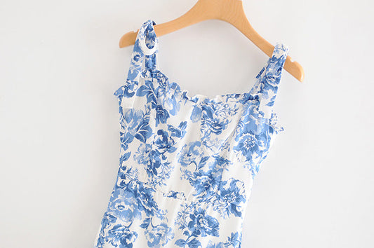 Retro fake slim French court Printed Dress 7036