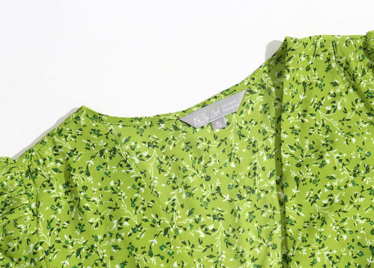 Vintage V-neck slim waist button floral print dress 7042