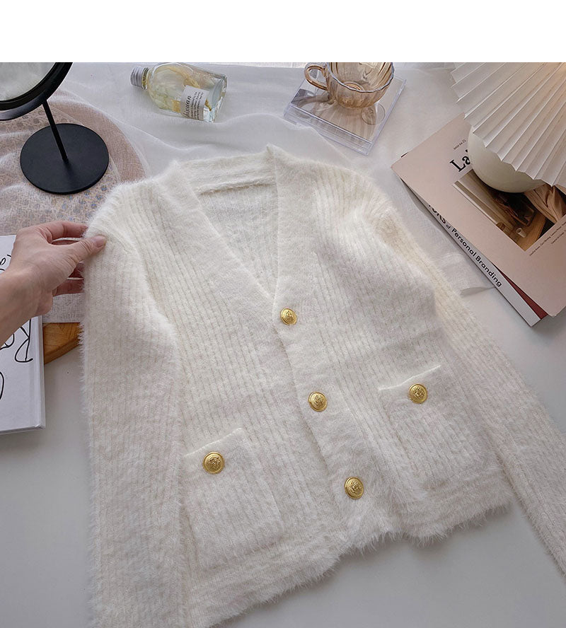 Mohair sweater cardigan gentle V-Neck long sleeve top 6106