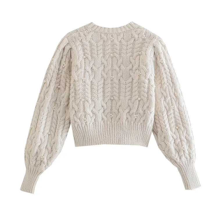 Sweet artificial jewelry button sweater cardigan jacket 7472