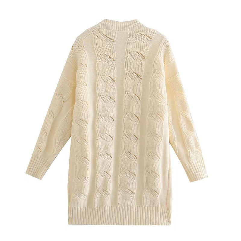 Loose lazy medium length pocket sweater coat 7496
