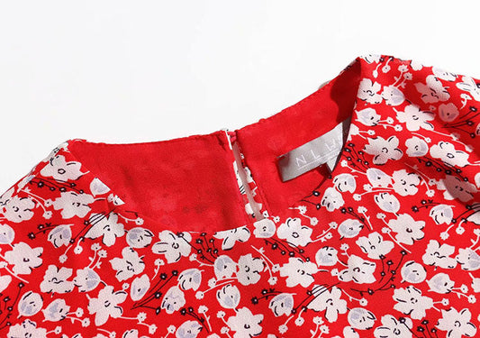 French gentle and elegant retro floral bubble sleeve dress 7065