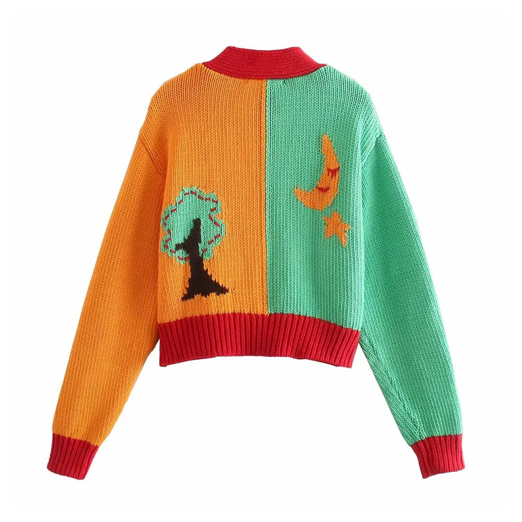 New multi panel contrast embroidered sweater 7268