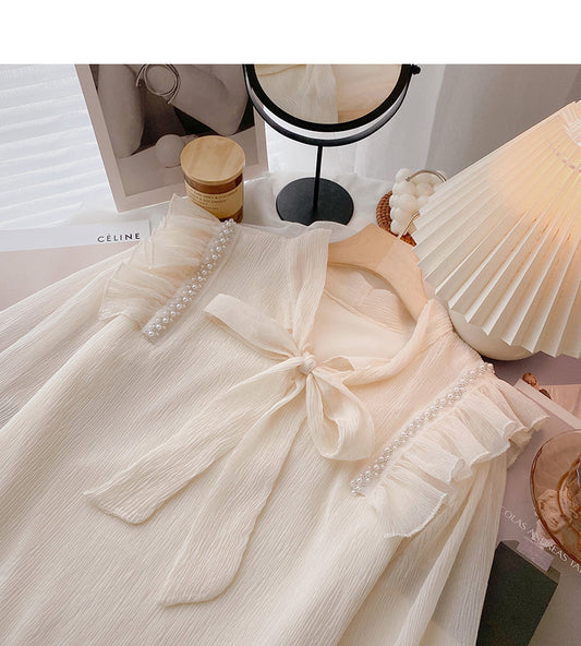 New Korean version nail bead Ruffle slim long sleeve top 6428