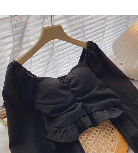 Niche design slim fit short square neck with leaky clavicle top 6325