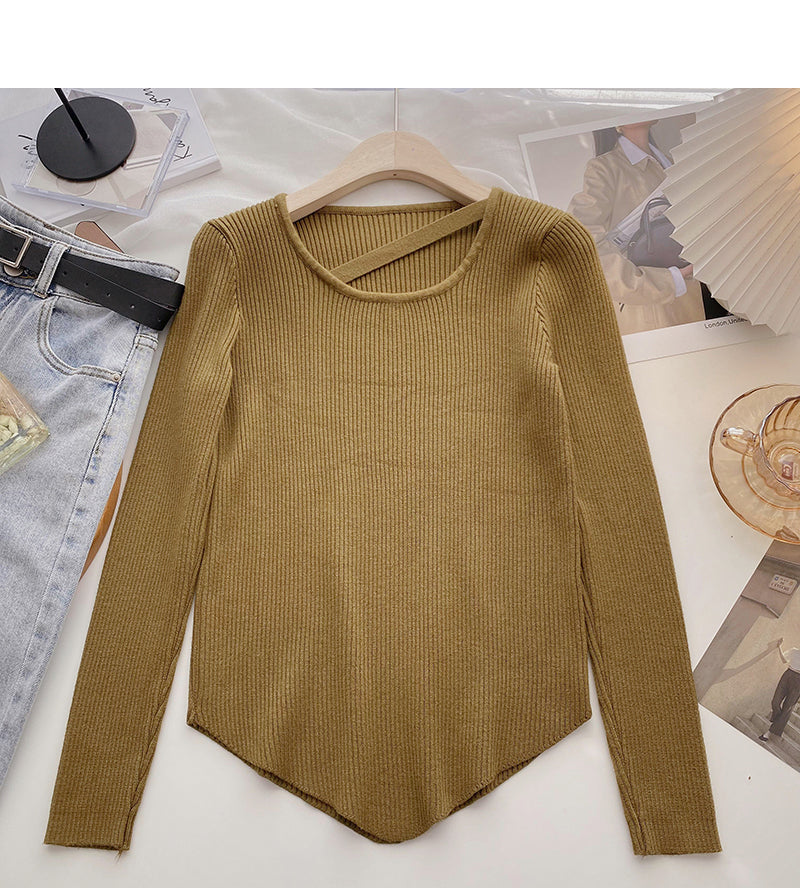 Design sense crew neck sweater women's versatile bottoming shirt 6480