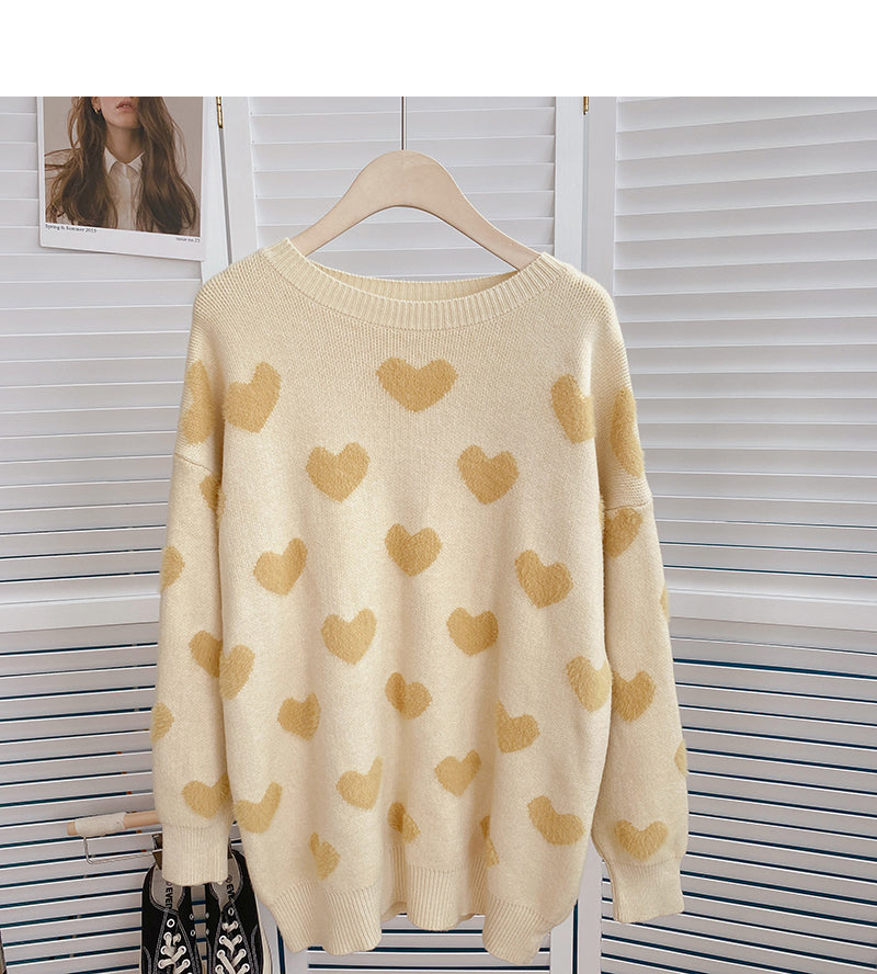 Lazy Wind Love jacquard sweater thin long sleeve top tide 6172
