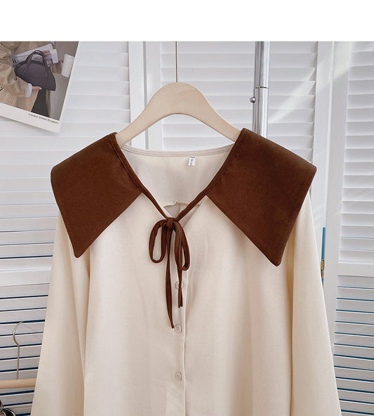 Niche design doll collar detachable long sleeve top 6354