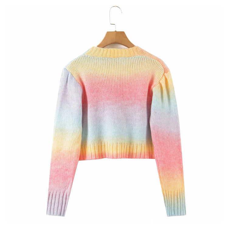 Versatile gradient V-neck short long sleeve wool sweater coat 7186