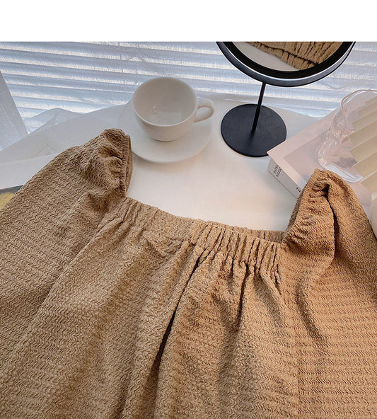 Niche fashion slim square collar collarbone top 6326