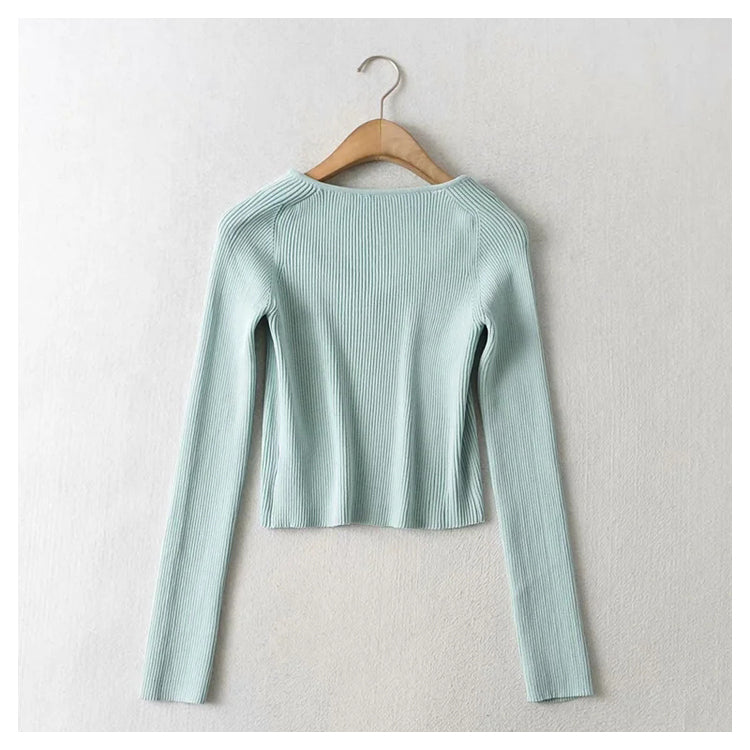Versatile peach heart collar slim bottomed sweater 7377