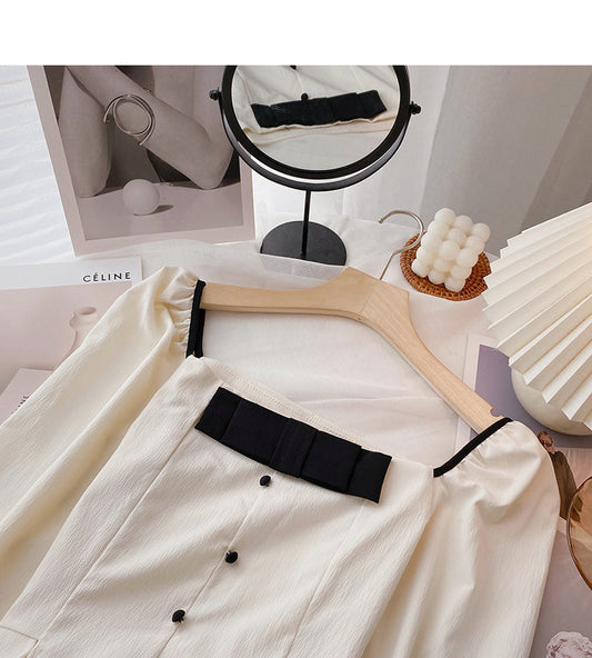 French leaky collarbone Square Neck Shirt 6415