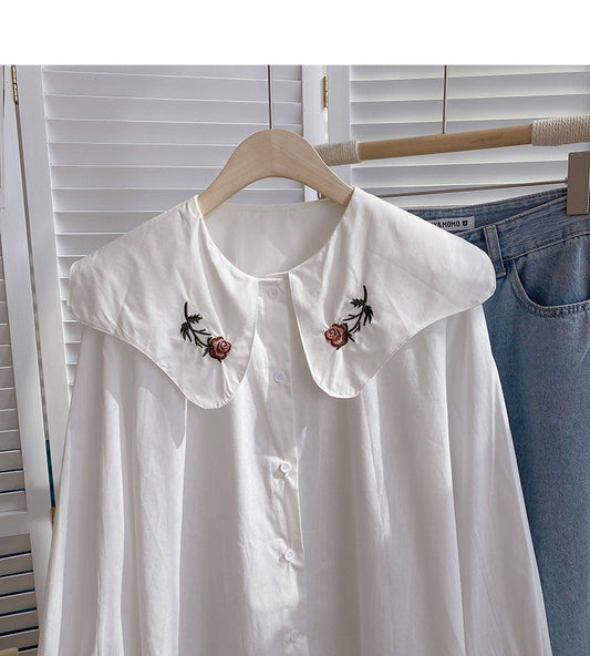 Embroidered Baby collar Vintage Art shirt 6416
