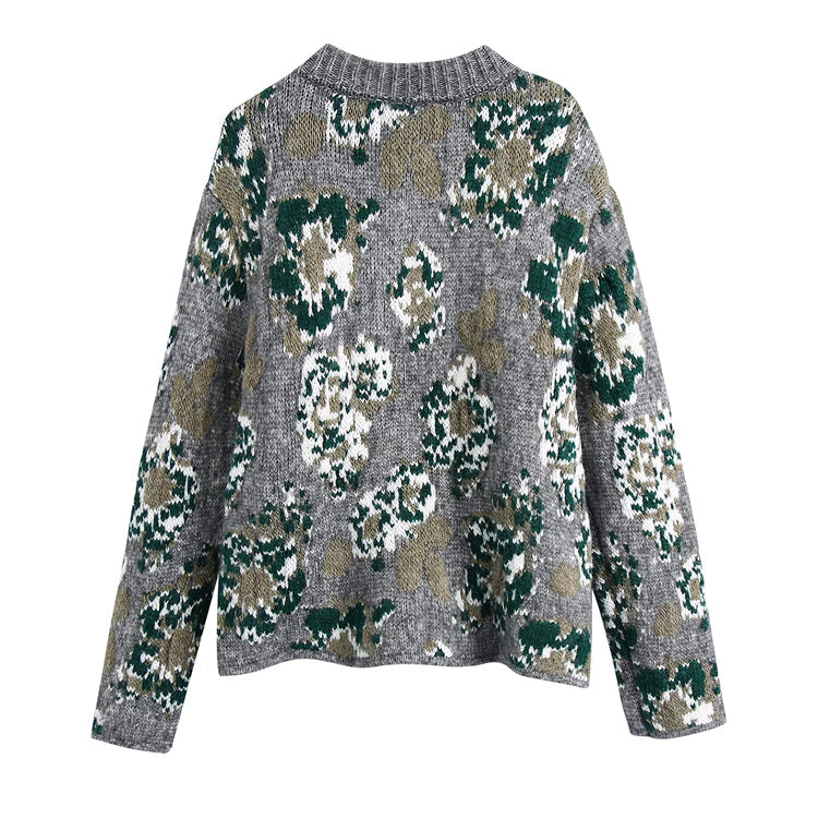 New Vintage flower jacquard knitted cardigan coat sweater 7495