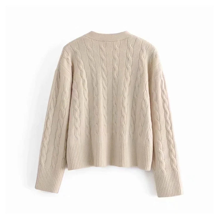 Loose V-neck 8-strand knitted open lined jacket sweater 7192