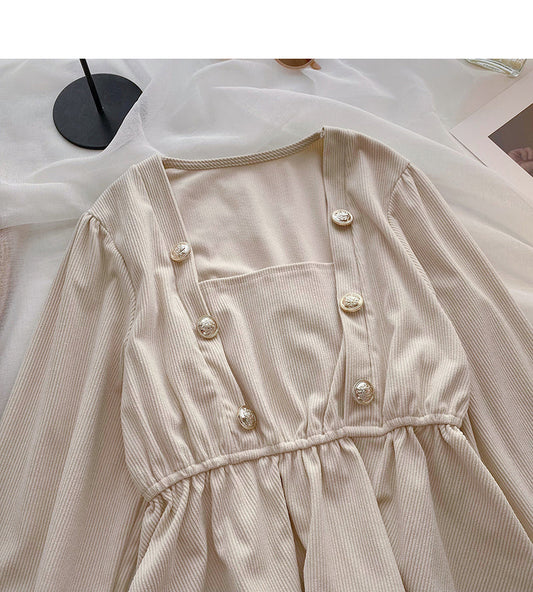 Niche design double breasted Square Neck Shirt 6360