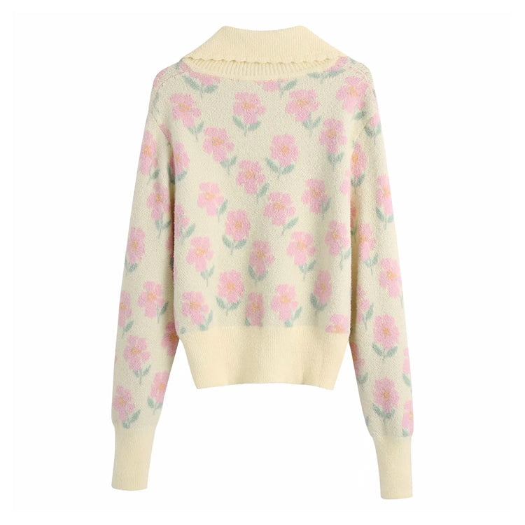 Round Lapel printed sweater baby collar sweater 7167