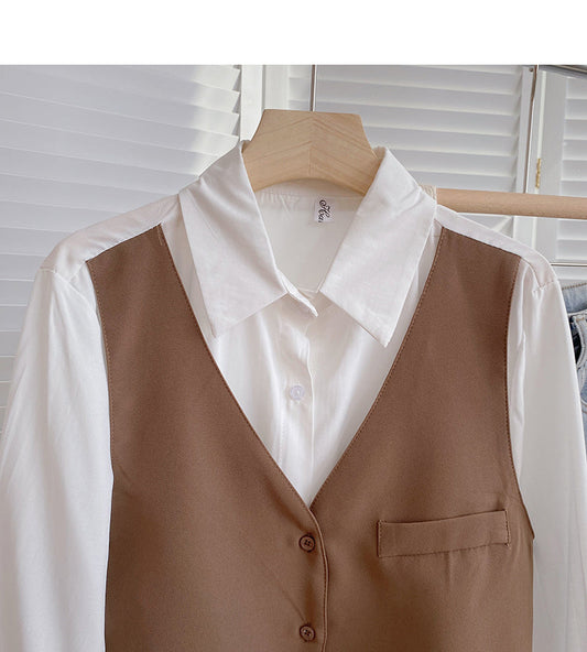 Lazy irregular stitching long sleeve shirt design fake two pieces 6358
