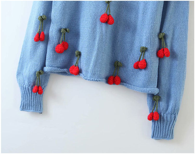 Round neck cherry sweater bottomed sweater loose fashion Pullover Sweater 7208