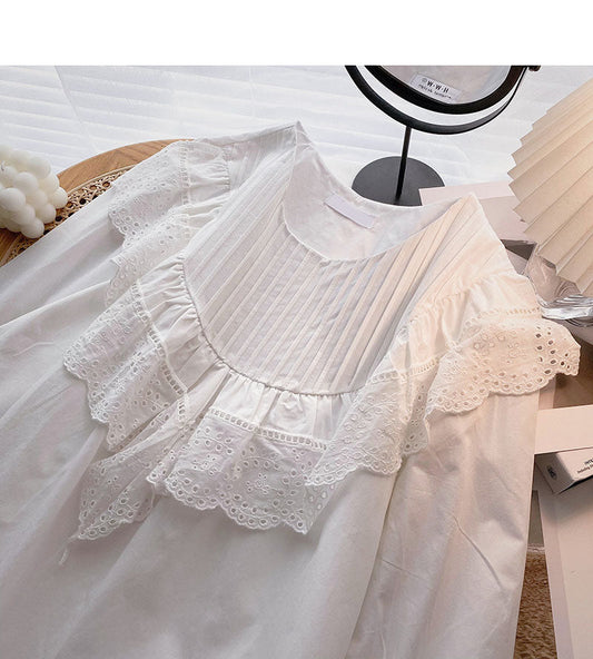 Crew neck pleated Ruffle shirt 6278