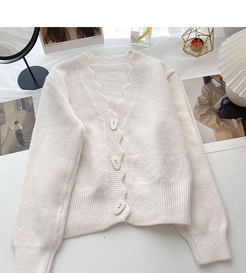 Lazy sweater personality single breasted long sleeved top 6117