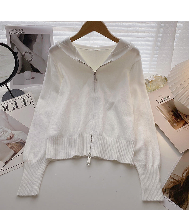 Cardigan knitted coat Long Sleeve hooded top 6547