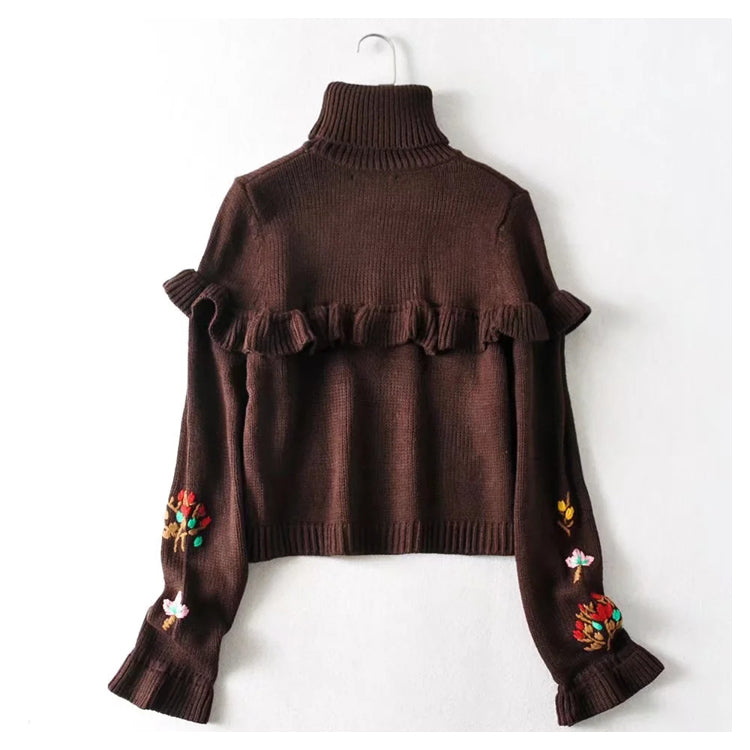 High waist floral embroidery layered decorative loose knit 7408