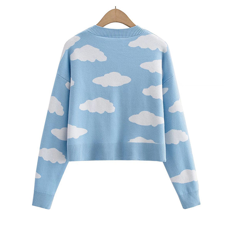 Minority design sense cloud knitted cardigan single breasted sweater coat 7425